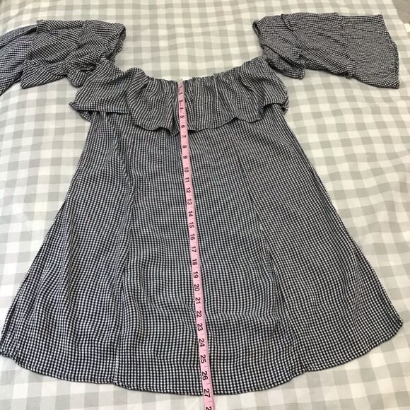 Aeo gingham dress blue off shoulders ruffle babydoll dress flutter sleeves - Picture 8 of 11